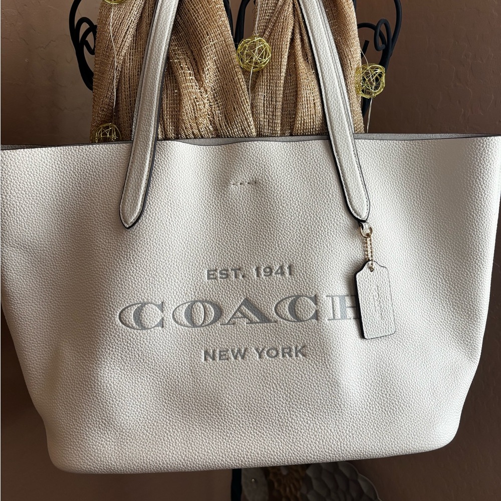 Coach Cream Leather Logo Tote